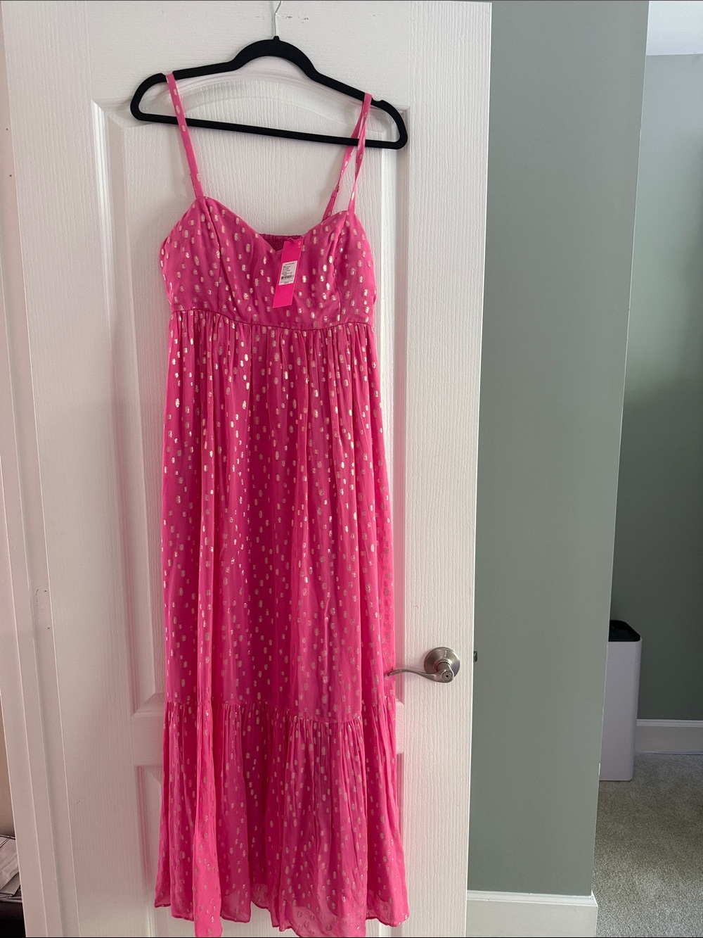 Lilly Pulitzer Hot Pink Metallic Dot Maxi Slip Dress